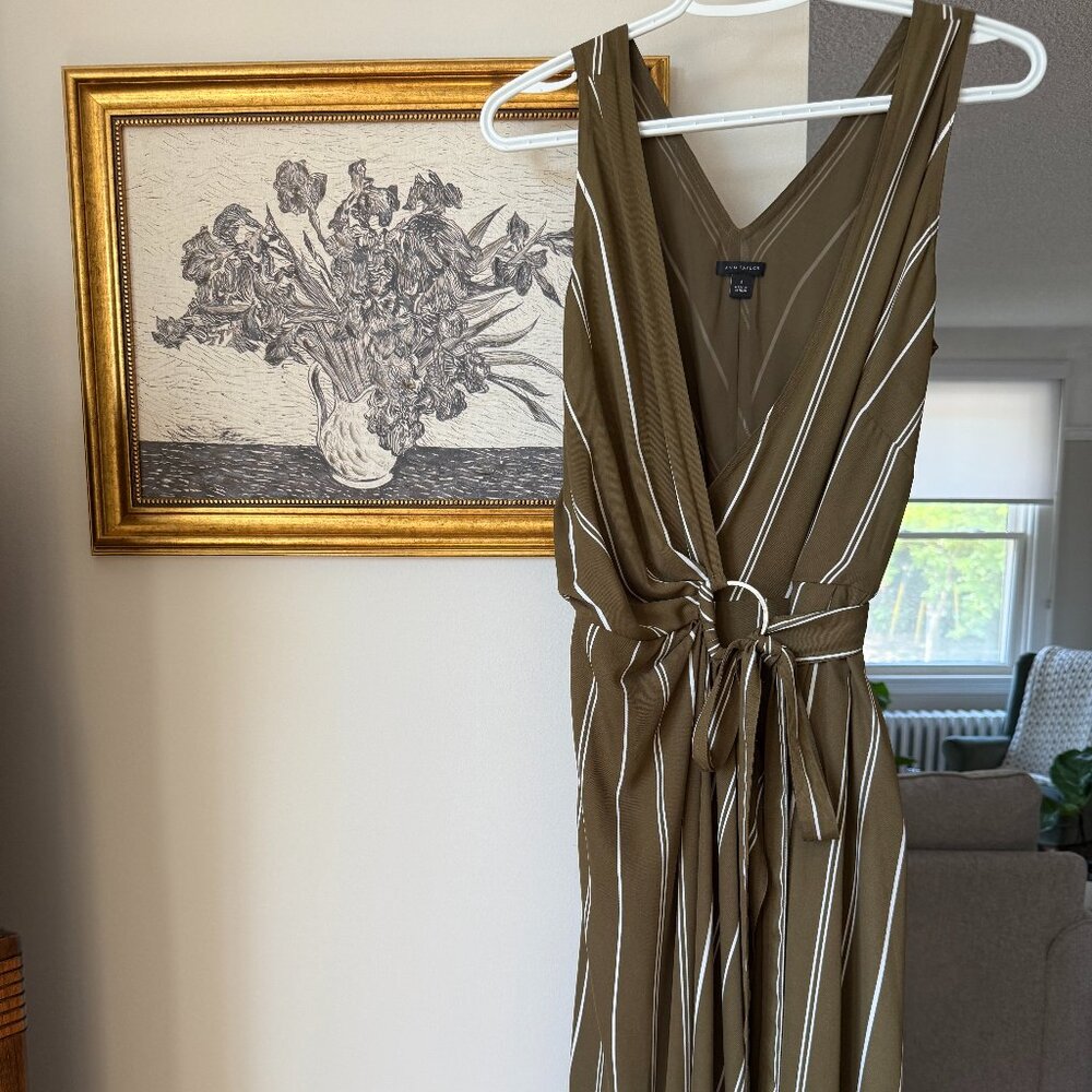 Ann Taylor Green Striped Wrap Dress